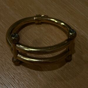 Vintage Lanvin Double Bar Hinged Cuff Bracelet – Gold with Crystal Ends